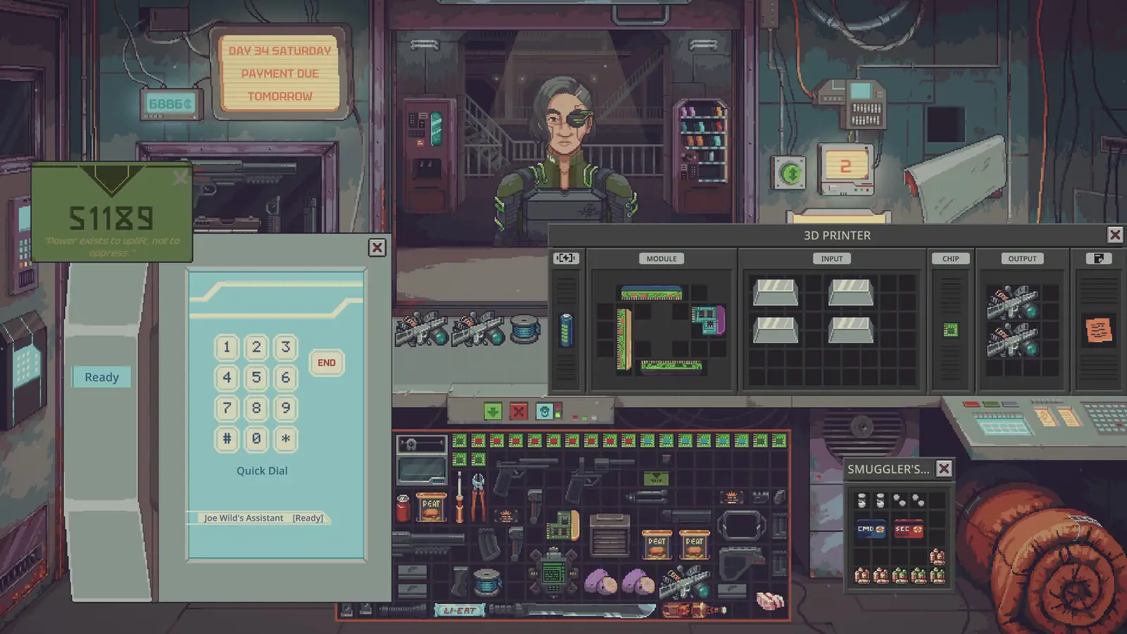 Shop keypad and stocked shelves behind the counter. Steam store screenshot.