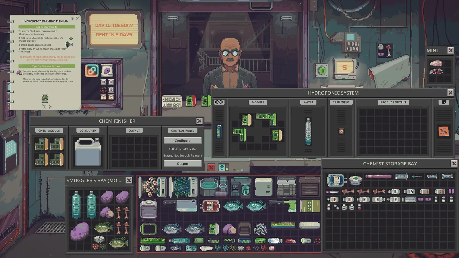 Water bottles and machines in the shop inventory. Steam store screenshot.