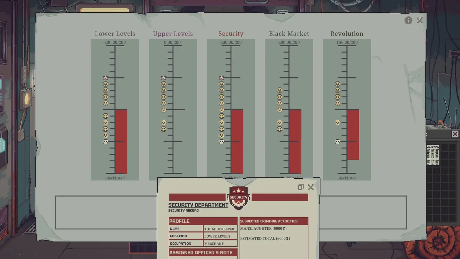 Faction reputation bars for several station groups. Steam store screenshot.
